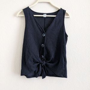 2/$10 Black Button Front Tie Tank Top